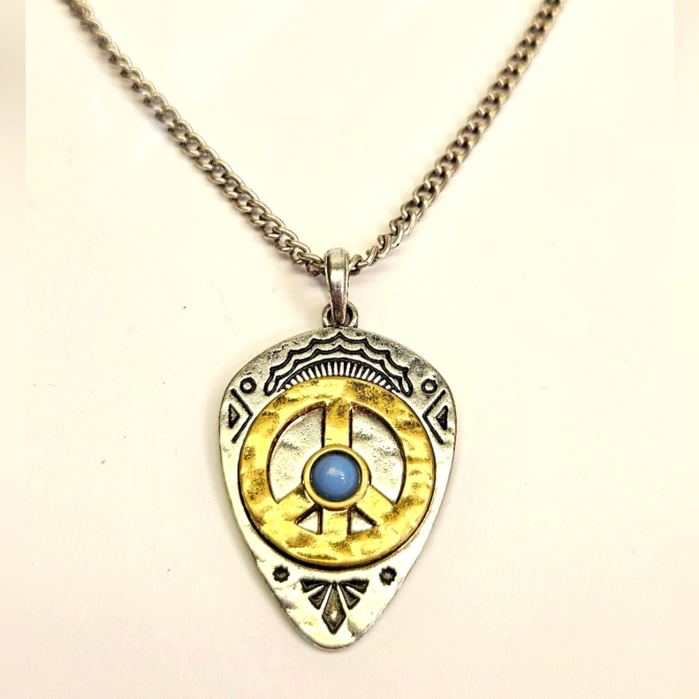 Silver and Gold Peace Pendant Necklace